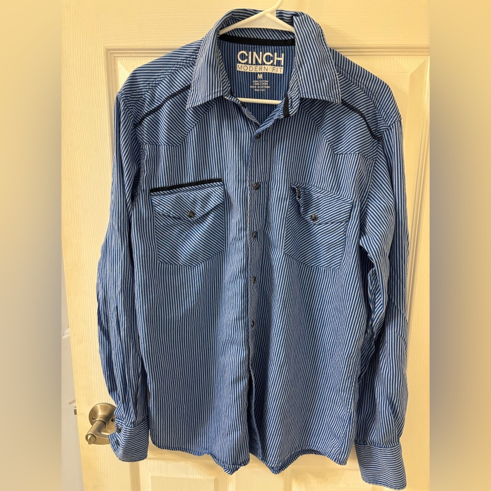 Cinch‎ Men's Blue Striped snap buttons Shirt